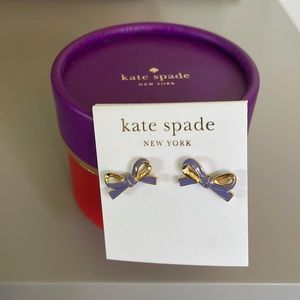 Kate Spade enamel purple and gold bow earrings